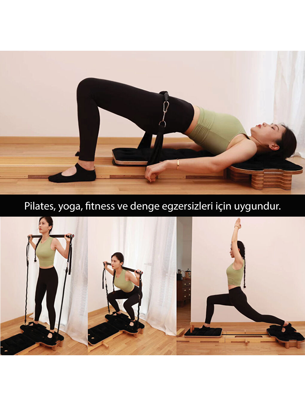 kochler Karişik Profesyonel Reformer Pilates Aleti – Ahşap Gövde, Ayarlanabilir Yaylı Sistem - 3