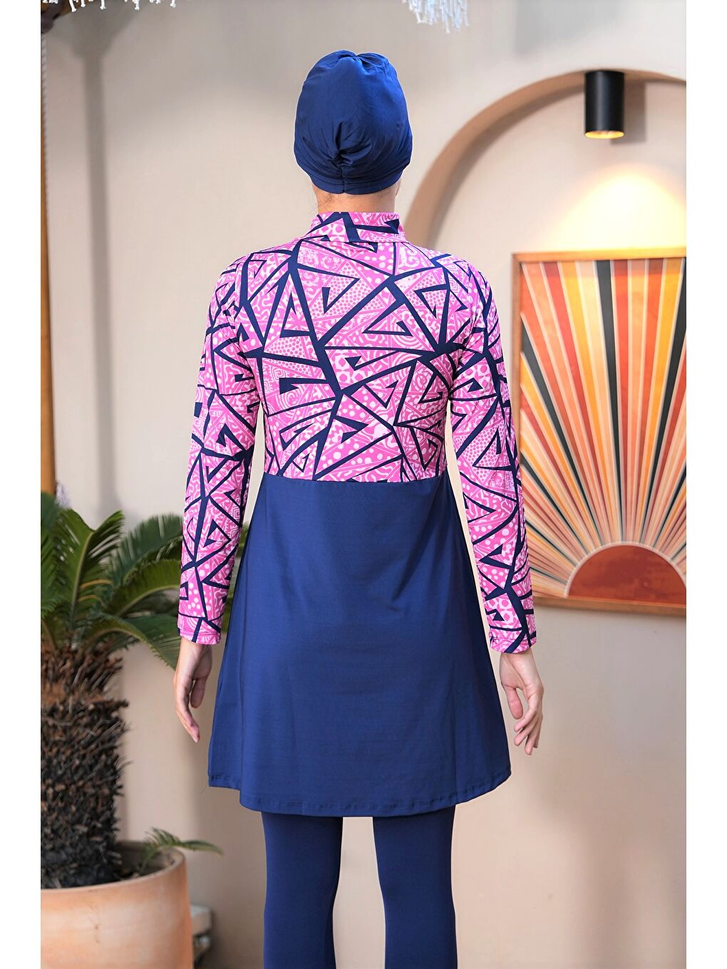 Lacivert Dijital Baskılı Taytlı Kapalı Tesettür Mayo 3750-4