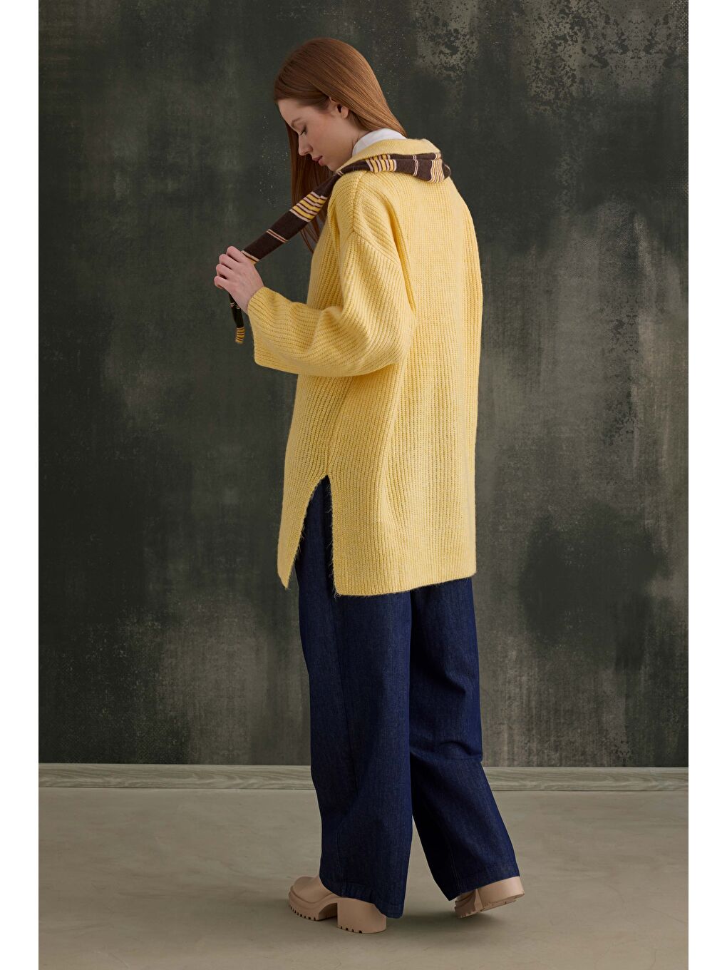 Uzun Polo Yaka Kazak Soft Sarı-4