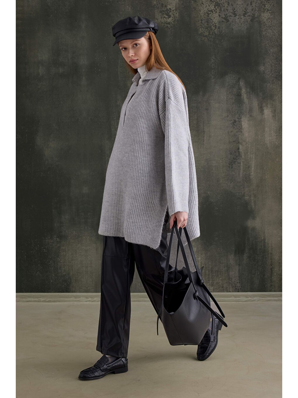 Uzun Polo Yaka Kazak Açık Gri-2