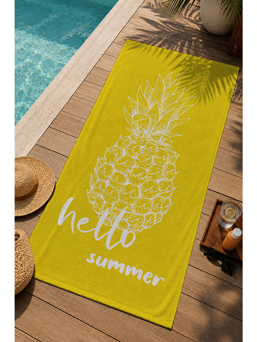 Sarı Hello Summer Ananas Desenli 70x150 Cm Dijital Baskılı Plaj Ve Banyo Havlusu-2