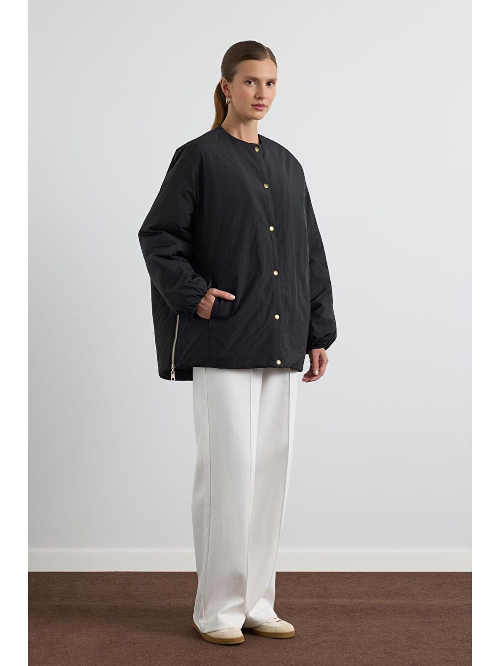 Fermuarlı Şişme Mont Siyah-3