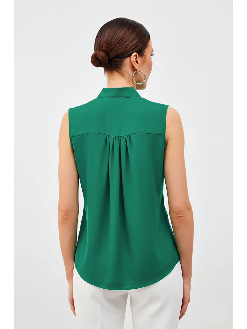 Fularlı Kolsuz Bluz - Yeşil-4