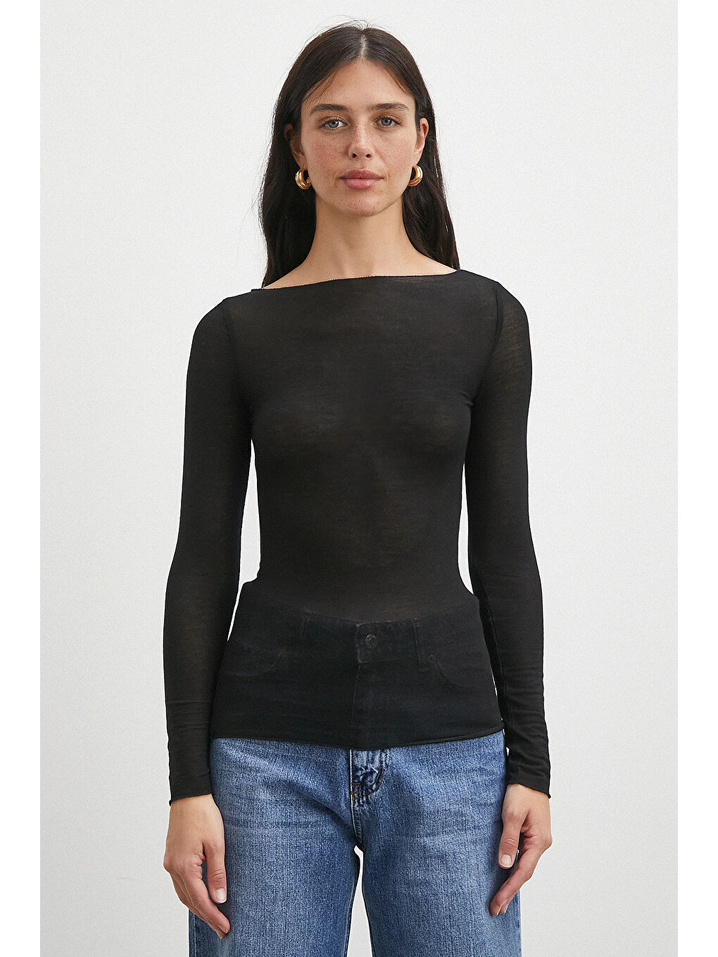 Açık Yaka Bluz Siyah-4