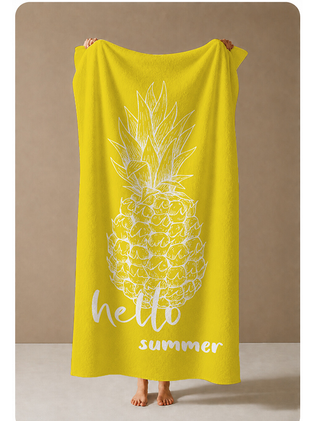 Sarı Hello Summer Ananas Desenli 70x150 Cm Dijital Baskılı Plaj Ve Banyo Havlusu-3