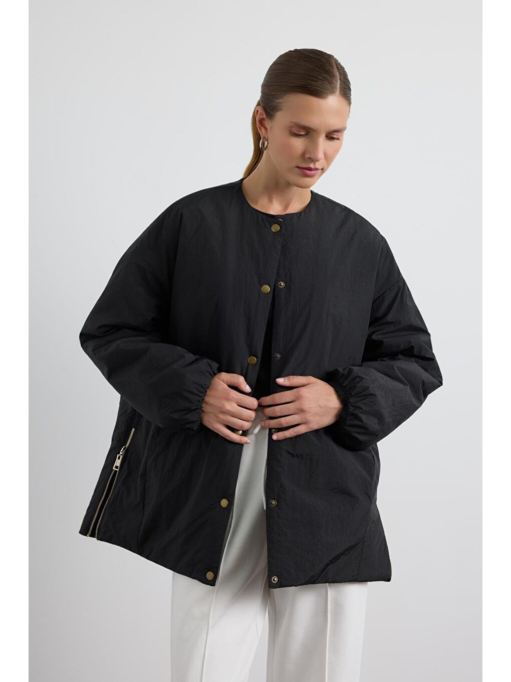 Fermuarlı Şişme Mont Siyah-4