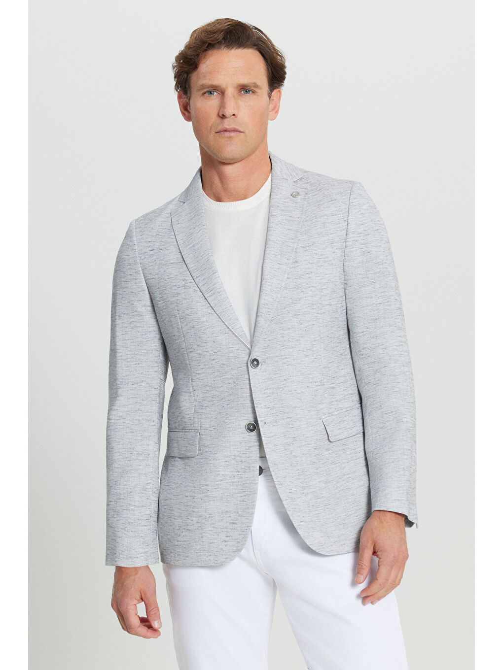 Erkek Gri Slim Fit Dar Kesim Mono Yaka Kapak Cepli Blazer Ceket-2