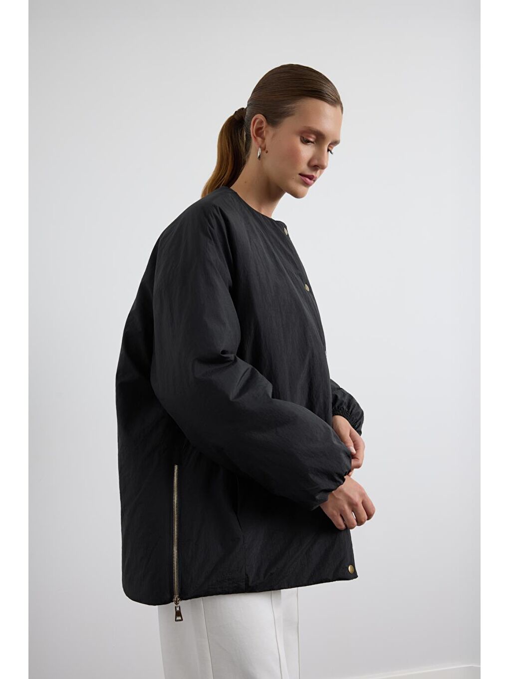 Fermuarlı Şişme Mont Siyah-5