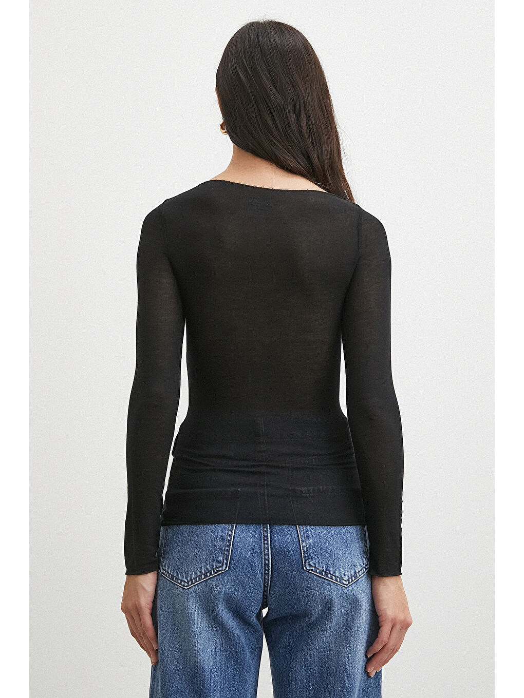 Açık Yaka Bluz Siyah-5