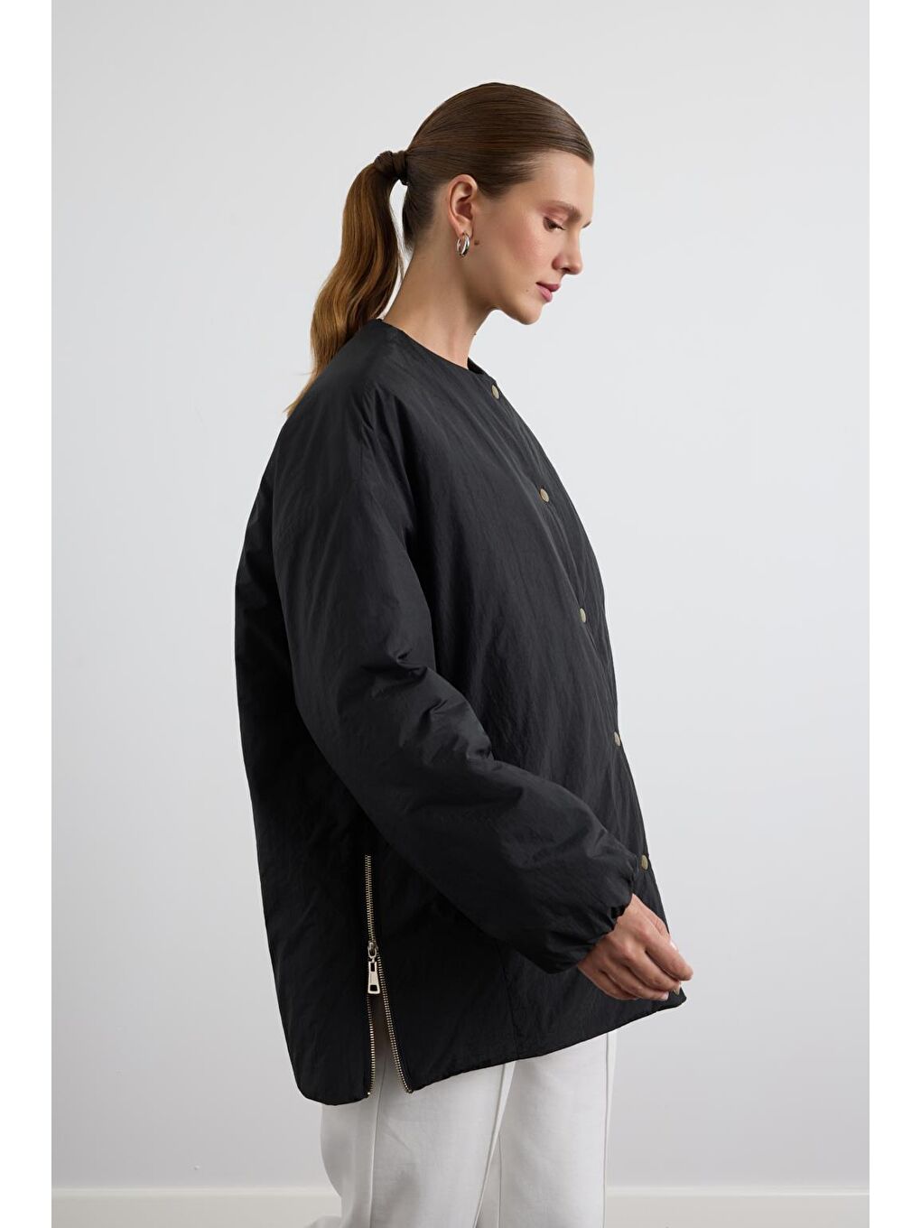 Fermuarlı Şişme Mont Siyah-6