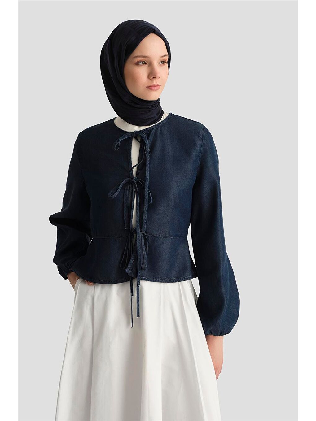 Lyocell Bluz 25Yd9127 Koyu Lacivert-3