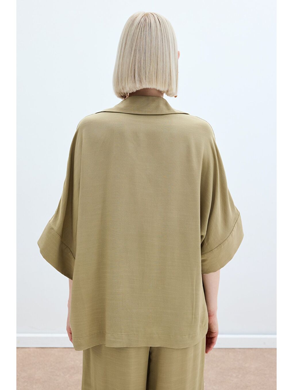 Aksesuarlı Salaş Bluz - Haki-6