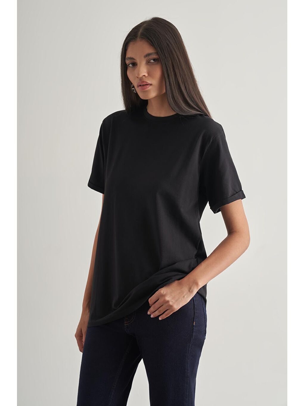 Pamuklu Siyah Oversize Basic Tişört