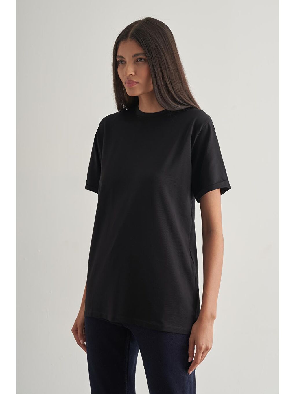 Pamuklu Siyah Oversize Basic Tişört-1