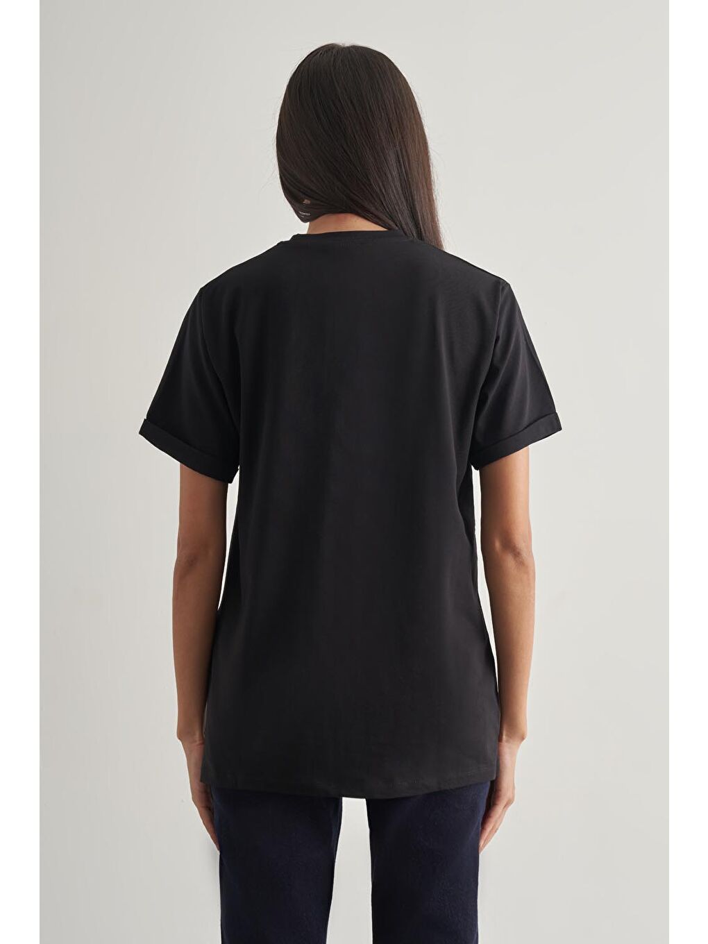 Pamuklu Siyah Oversize Basic Tişört-2