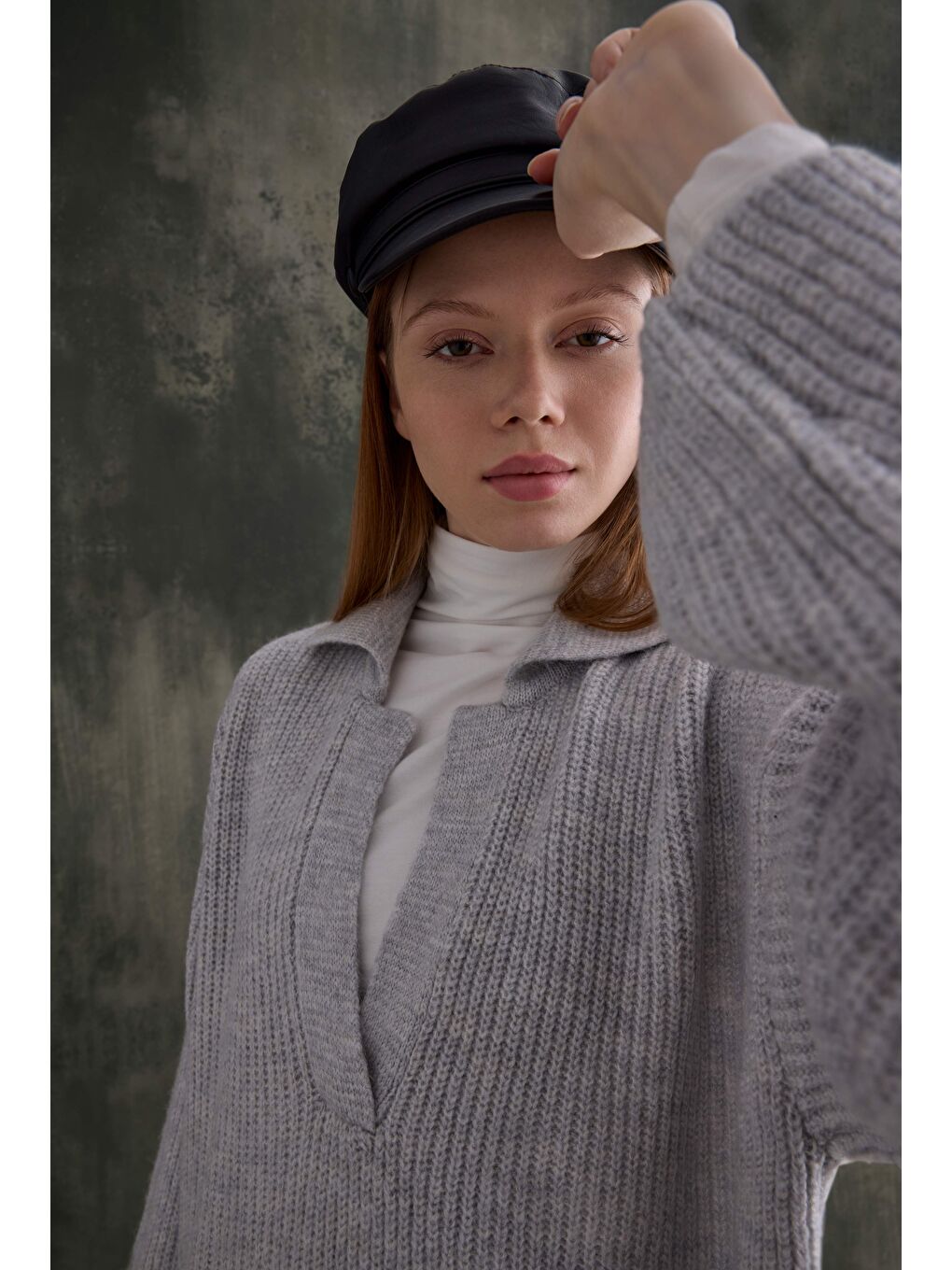 Uzun Polo Yaka Kazak Açık Gri-4