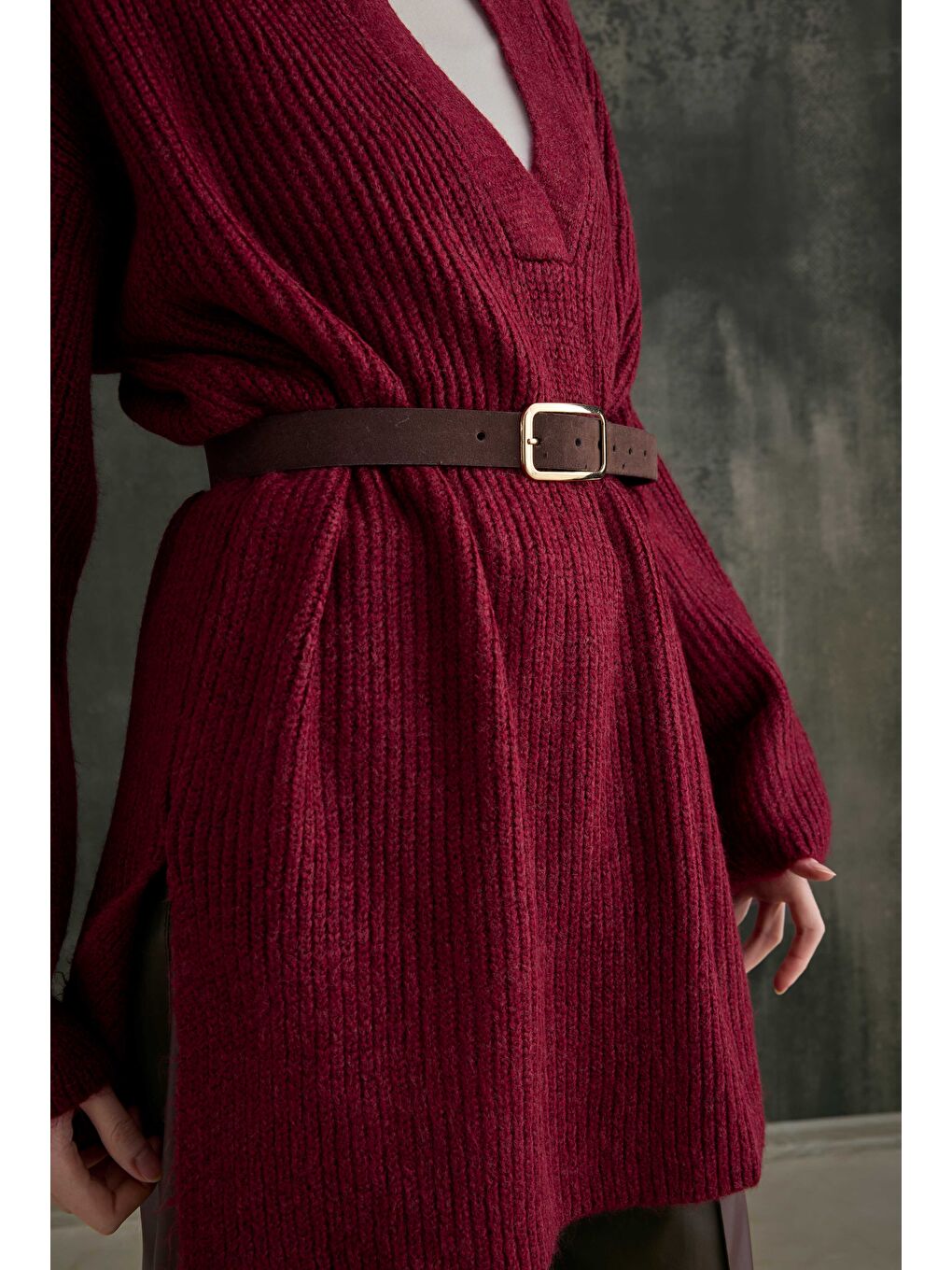 Uzun Polo Yaka Kazak Bordo-3