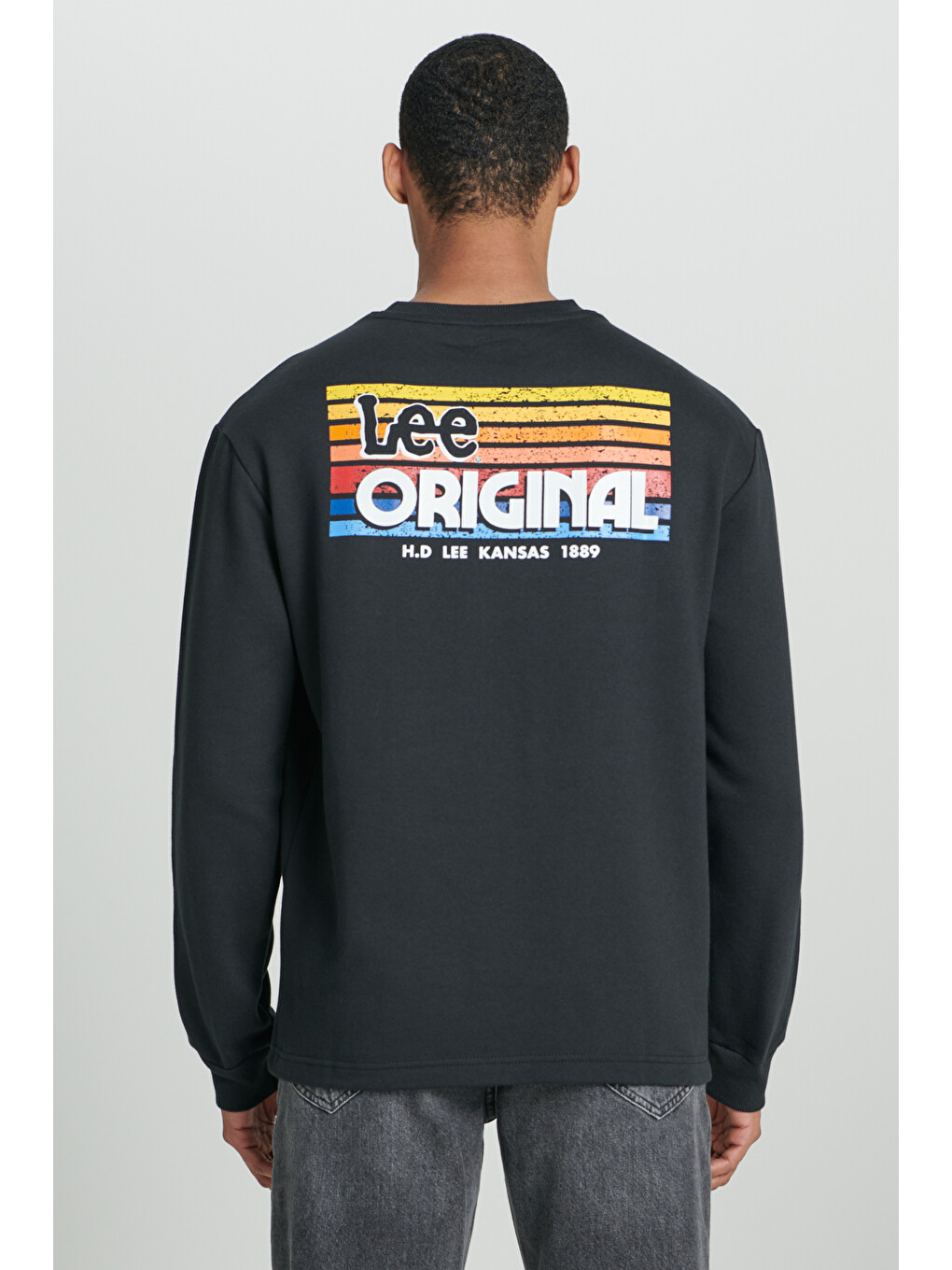 Regular Fit Normal Kesim Bisiklet Yaka Şardonlu Logolu Siyah Sweatshirt-1