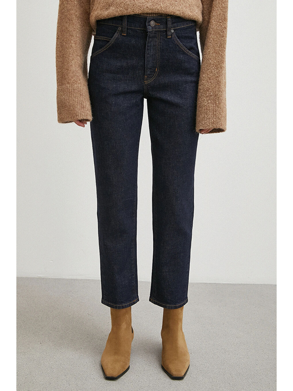 Yüksek Bel Dar Paça Jean Lacivert-4