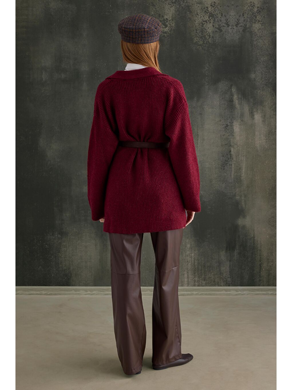 Uzun Polo Yaka Kazak Bordo-4