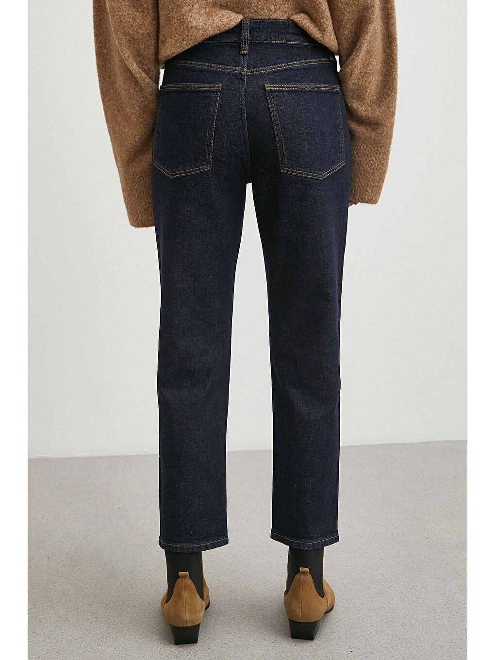 Yüksek Bel Dar Paça Jean Lacivert-5