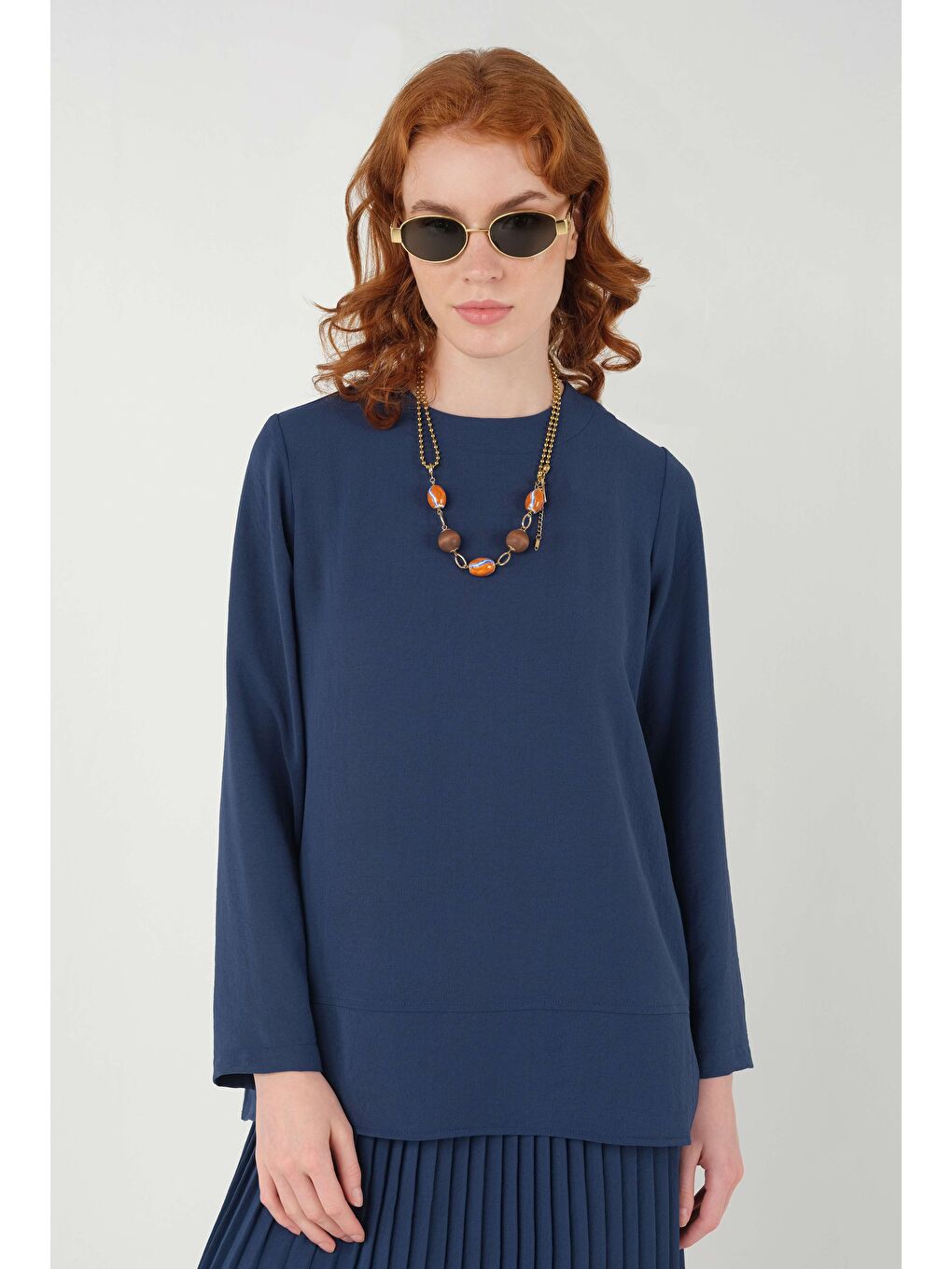 Lacivert Basic Bluz Safir-2