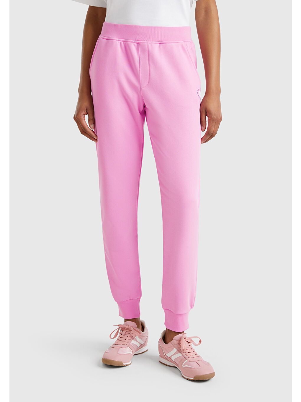 Kadın Pembe Pamuk Karışımlı Logo Baskılı Beli Lastikli Jogger Eşofman Altı