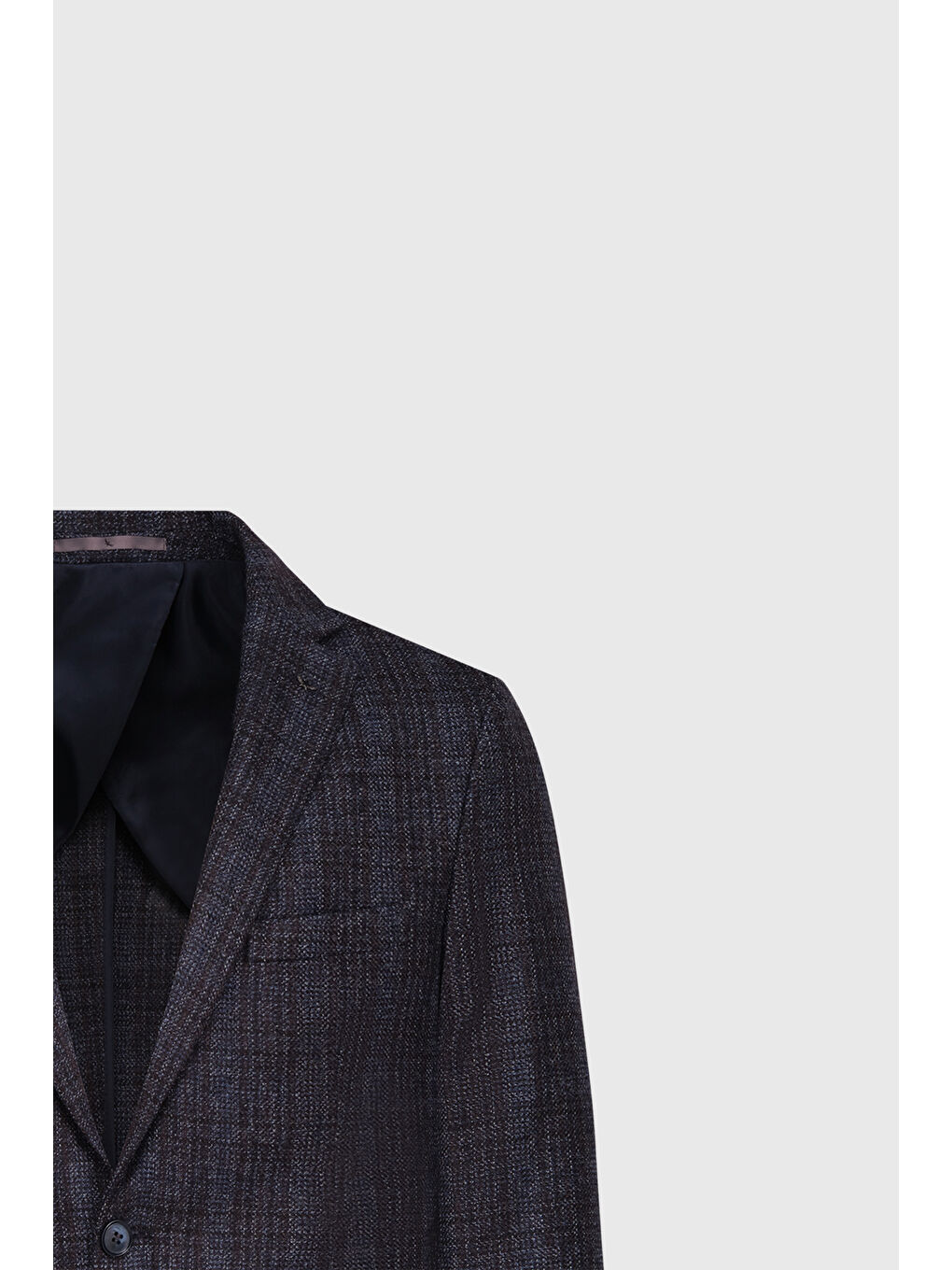 Erkek Lacivert Yün Slim Fit Dar Kesim Mono Yaka Desenli Kapak Cepli Blazer Ceket-1