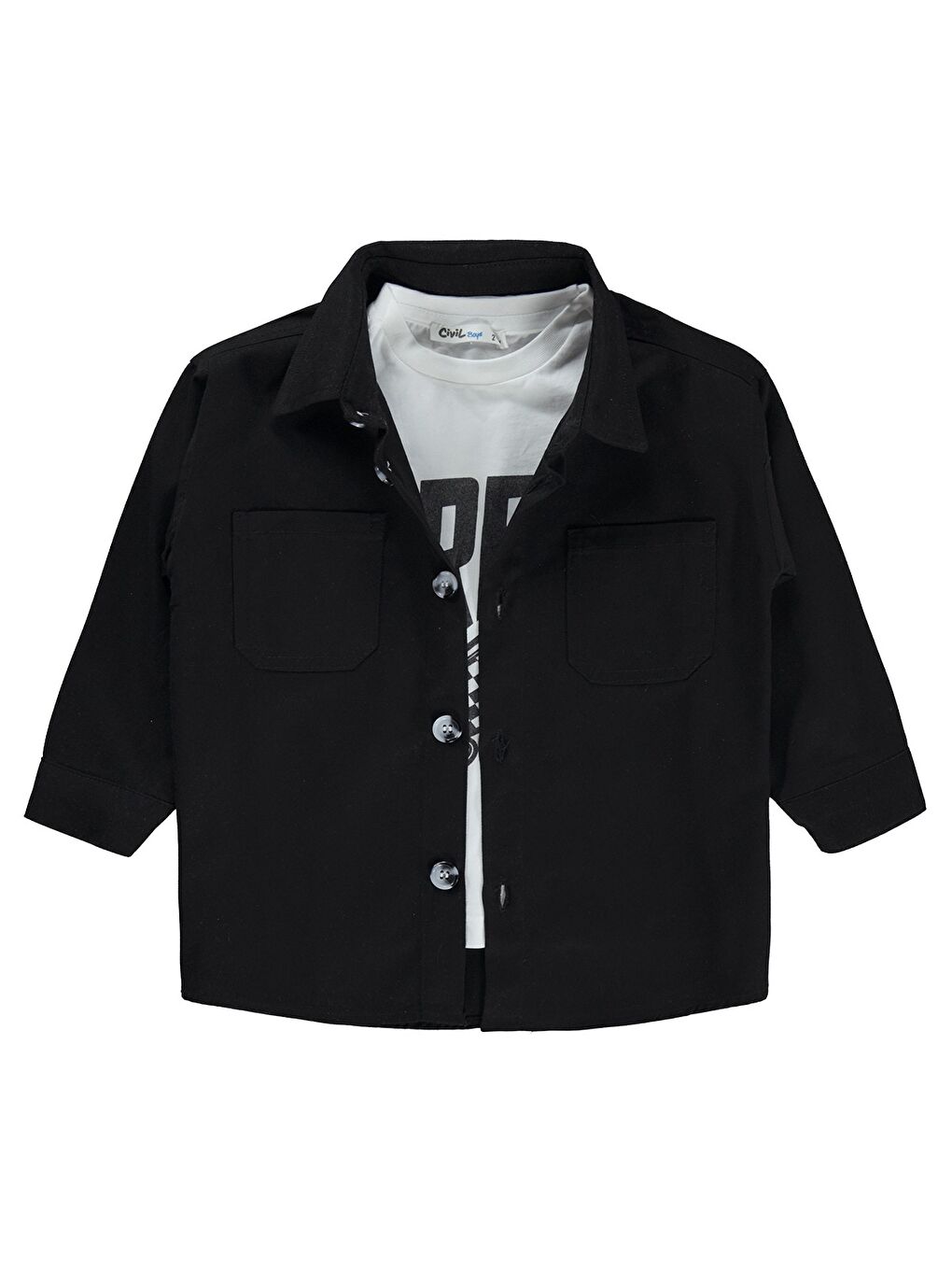 Boys Çift Cepli Tişörtlü 2-5 Yaş Gömlek - Siyah