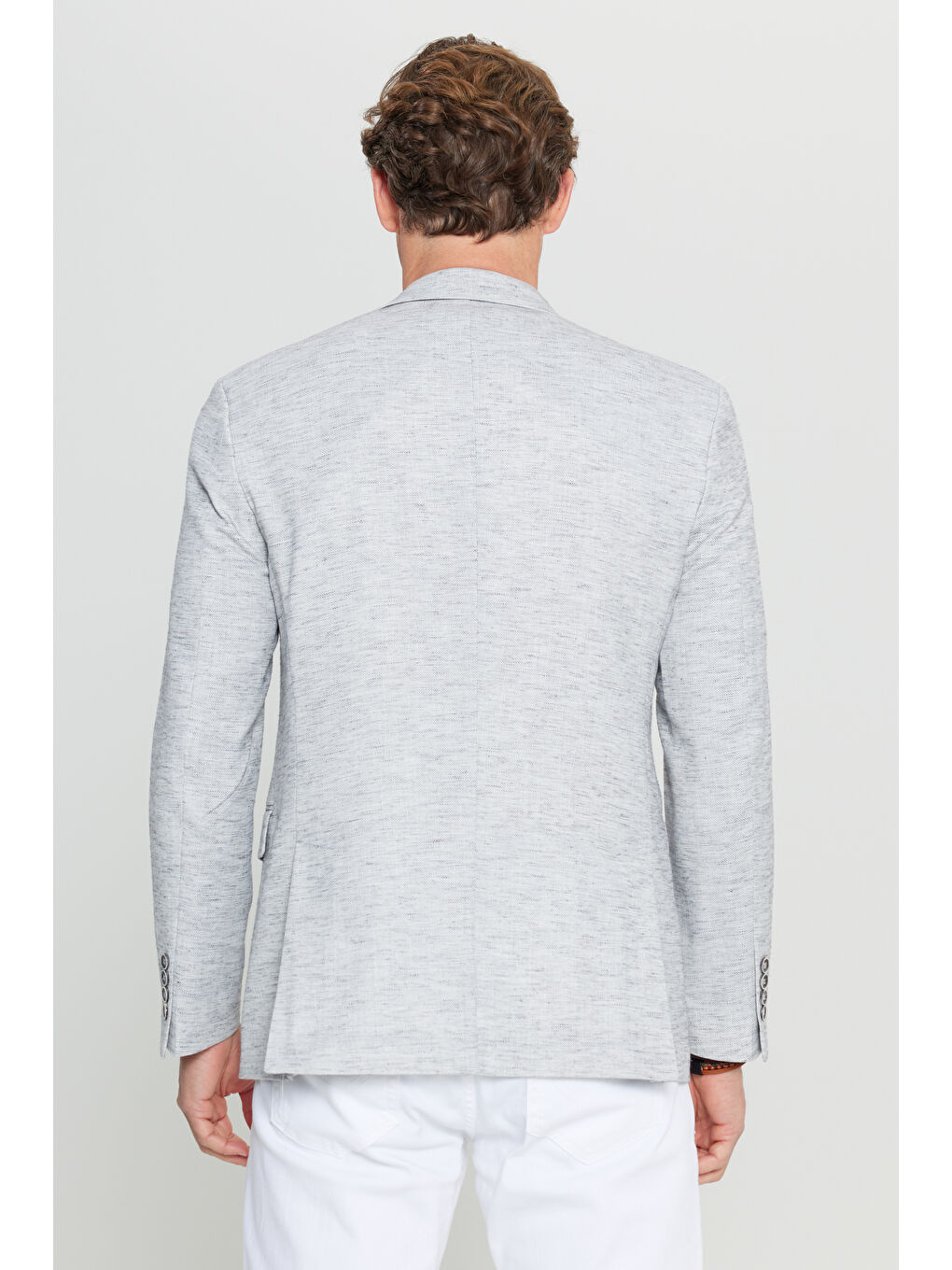 Erkek Gri Slim Fit Dar Kesim Mono Yaka Kapak Cepli Blazer Ceket-5