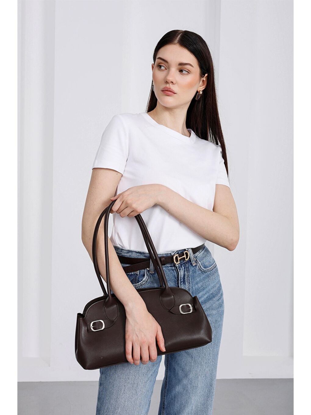 Kahverengi Andiamo Vintage Baget Çanta Kahve-3