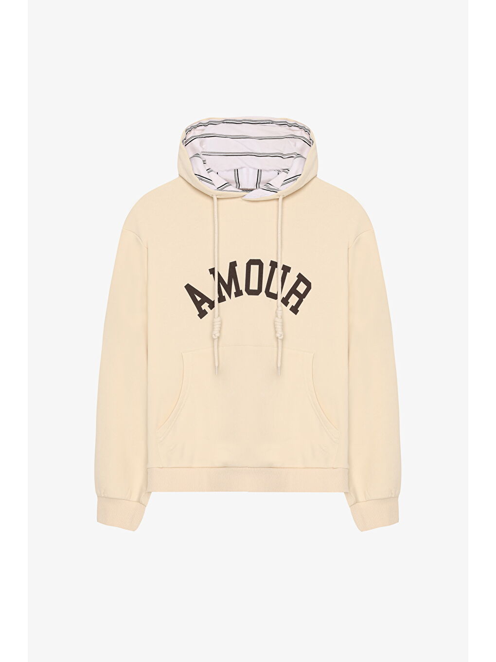 Amour Baskılı Kapüşonlu Oversize Sweatshirt Bej