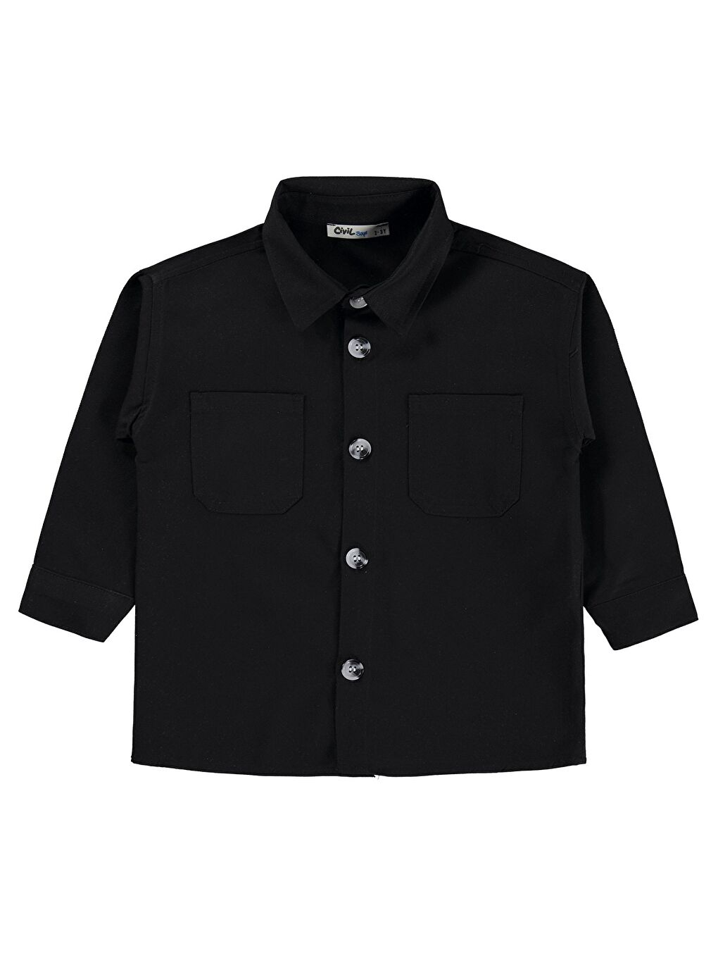 Boys Çift Cepli Tişörtlü 2-5 Yaş Gömlek - Siyah-3