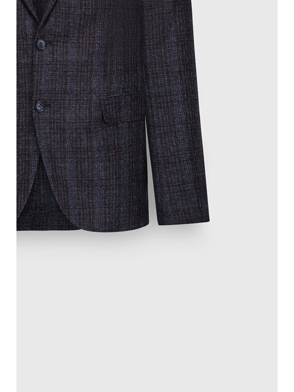 Erkek Lacivert Yün Slim Fit Dar Kesim Mono Yaka Desenli Kapak Cepli Blazer Ceket-2