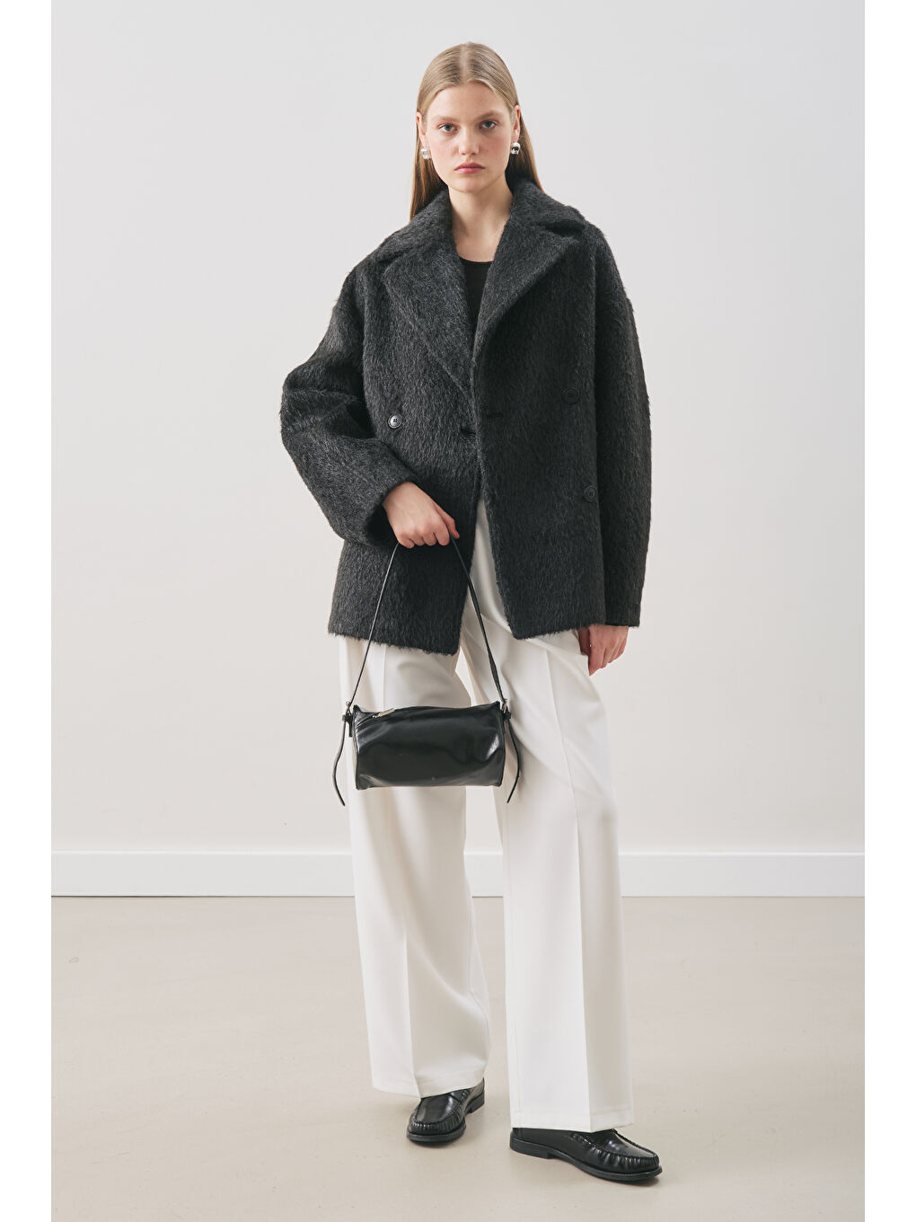 Boucle Kruvaze Kaban Siyah