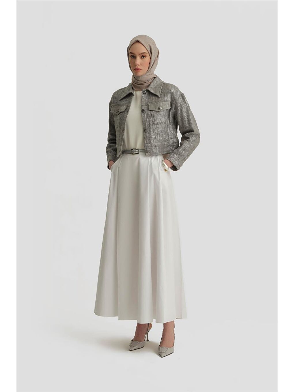 Parlak Baskılı Tüvit Ceket 25Y5900 Gri