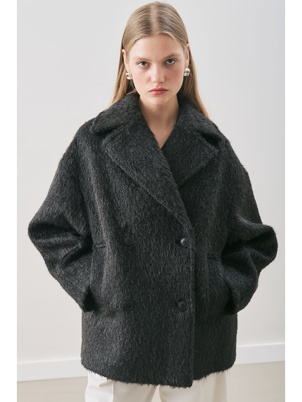 Boucle Kruvaze Kaban Siyah-1