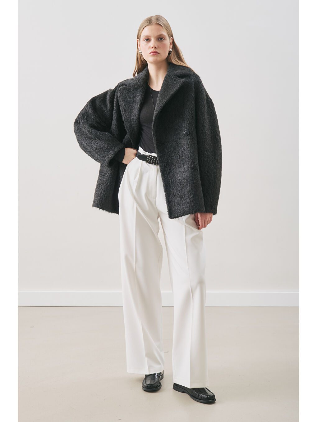 Boucle Kruvaze Kaban Siyah-2