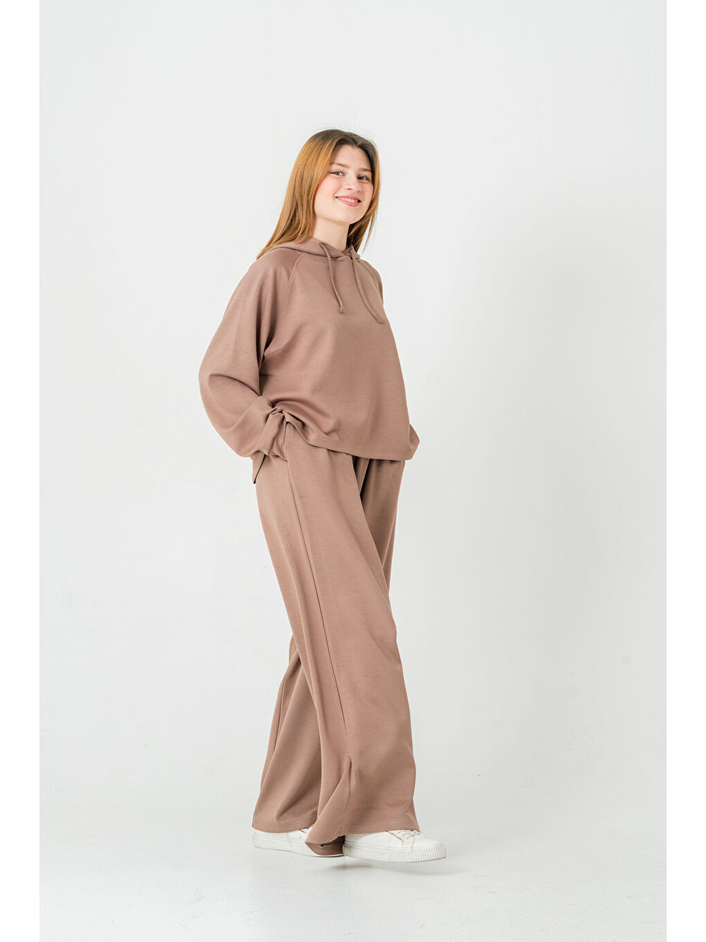 Kahverengi Kapüşonlu Kadın Sweat Takım-1