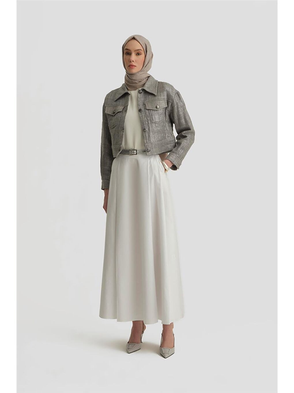 Parlak Baskılı Tüvit Ceket 25Y5900 Gri-2