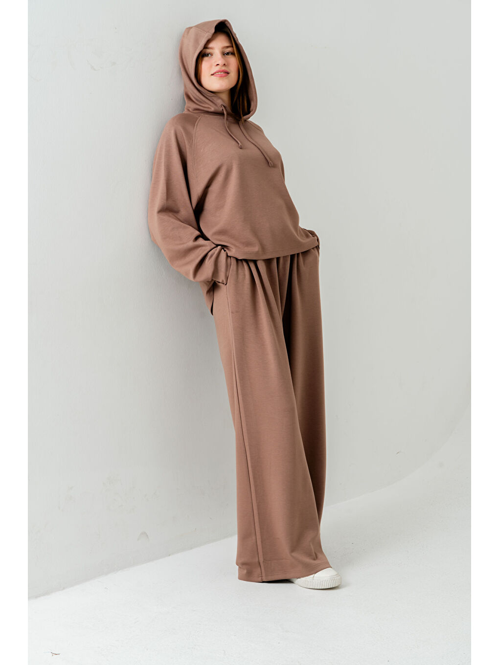 Kahverengi Kapüşonlu Kadın Sweat Takım-2