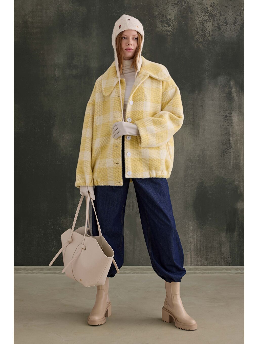 Ekose Bomber Ceket Soft Sarı