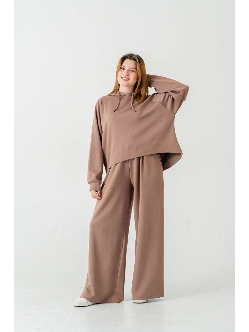 Kahverengi Kapüşonlu Kadın Sweat Takım-3