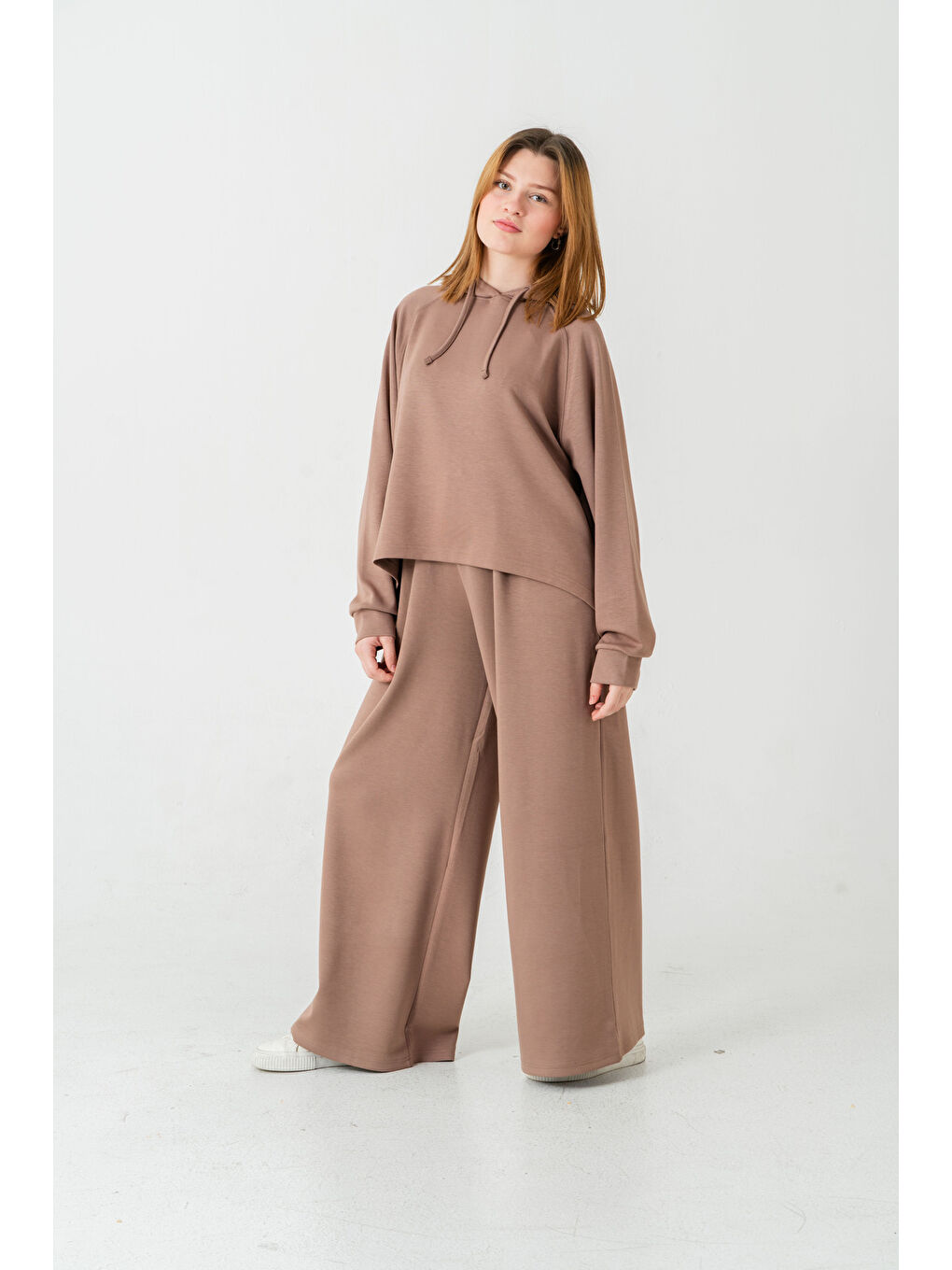 Kahverengi Kapüşonlu Kadın Sweat Takım-4