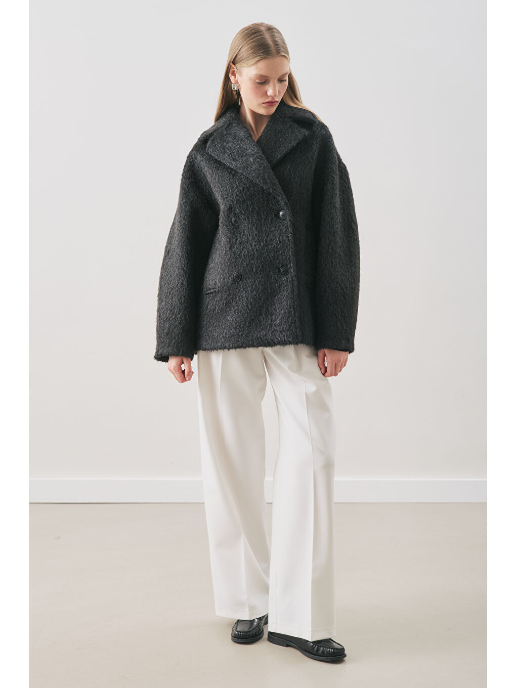 Boucle Kruvaze Kaban Siyah-3