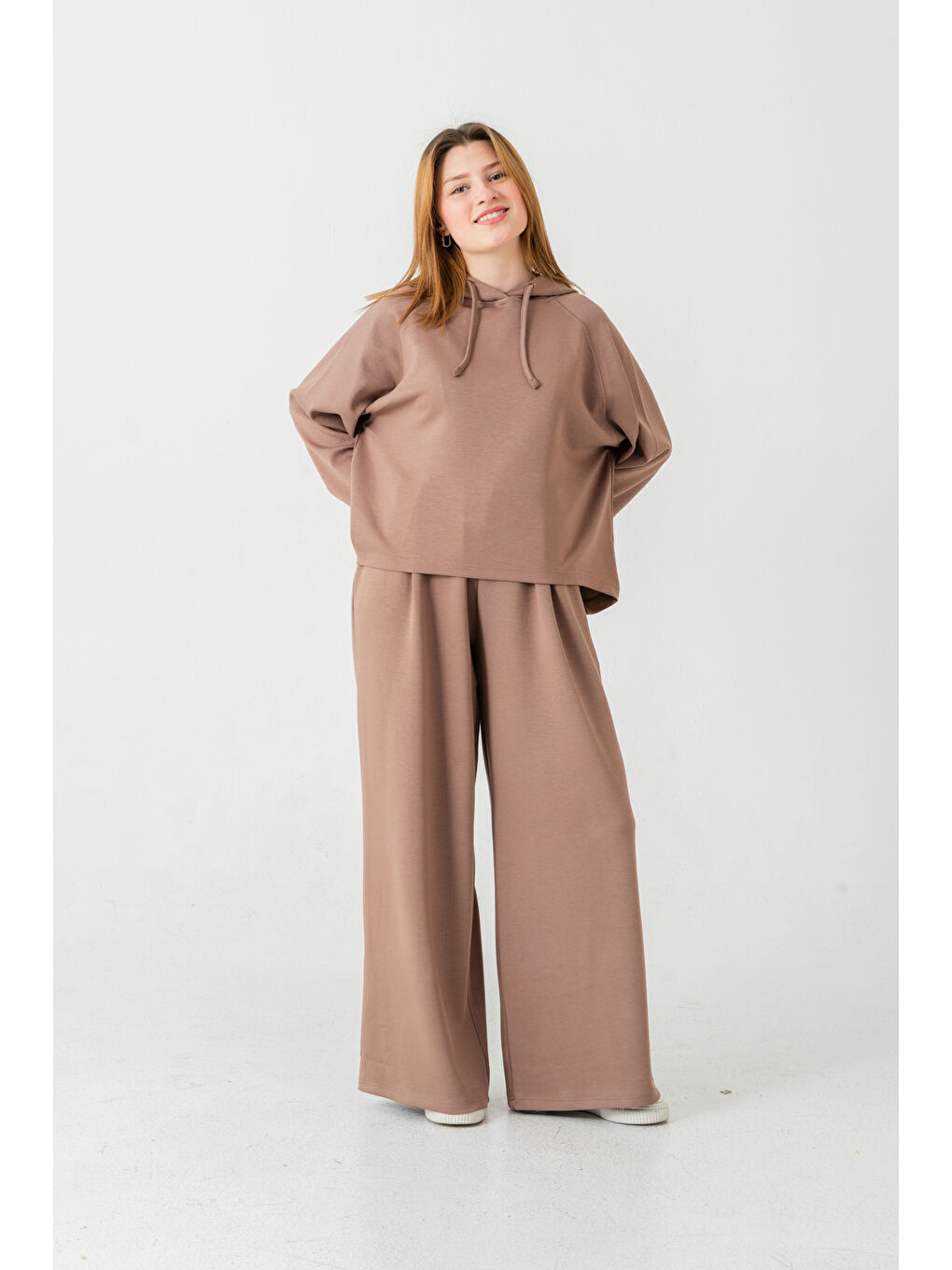 Kahverengi Kapüşonlu Kadın Sweat Takım-5