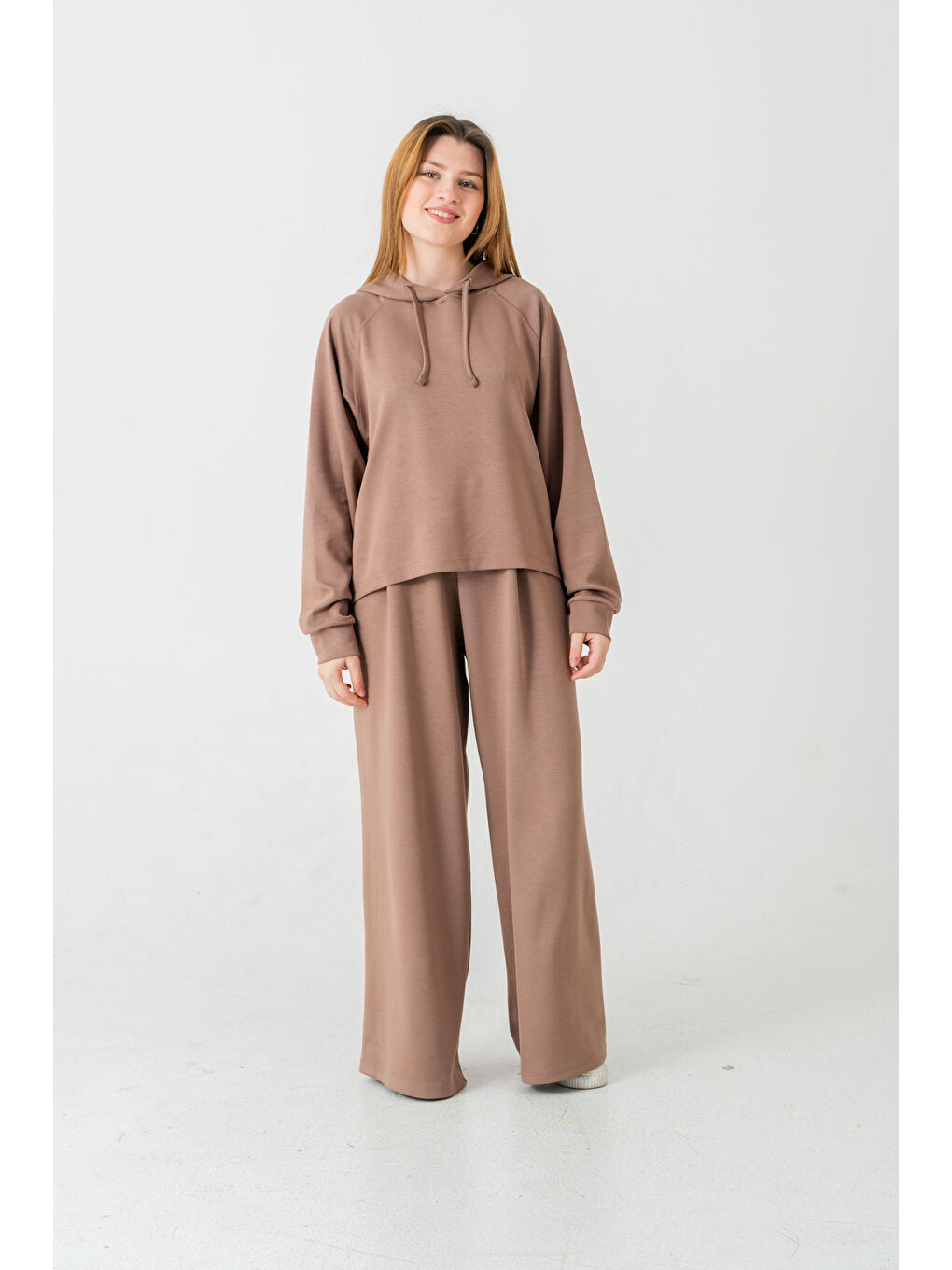 Kahverengi Kapüşonlu Kadın Sweat Takım-6