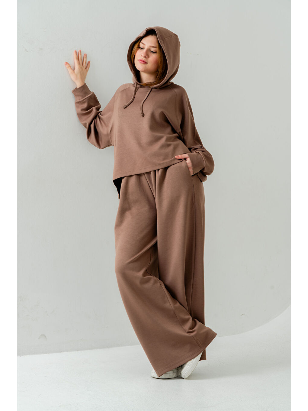 Kahverengi Kapüşonlu Kadın Sweat Takım-7