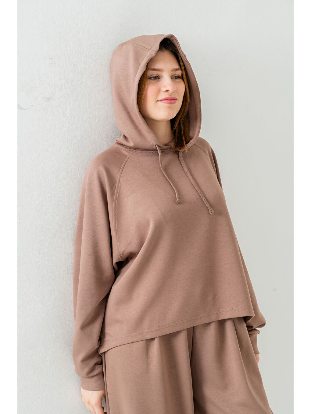 Kahverengi Kapüşonlu Kadın Sweat Takım-8