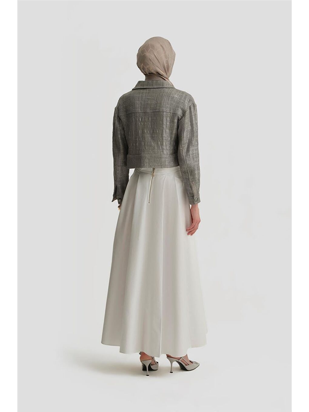 Parlak Baskılı Tüvit Ceket 25Y5900 Gri-4